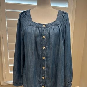 Talbots Blue Chambray Button-Down Blouse